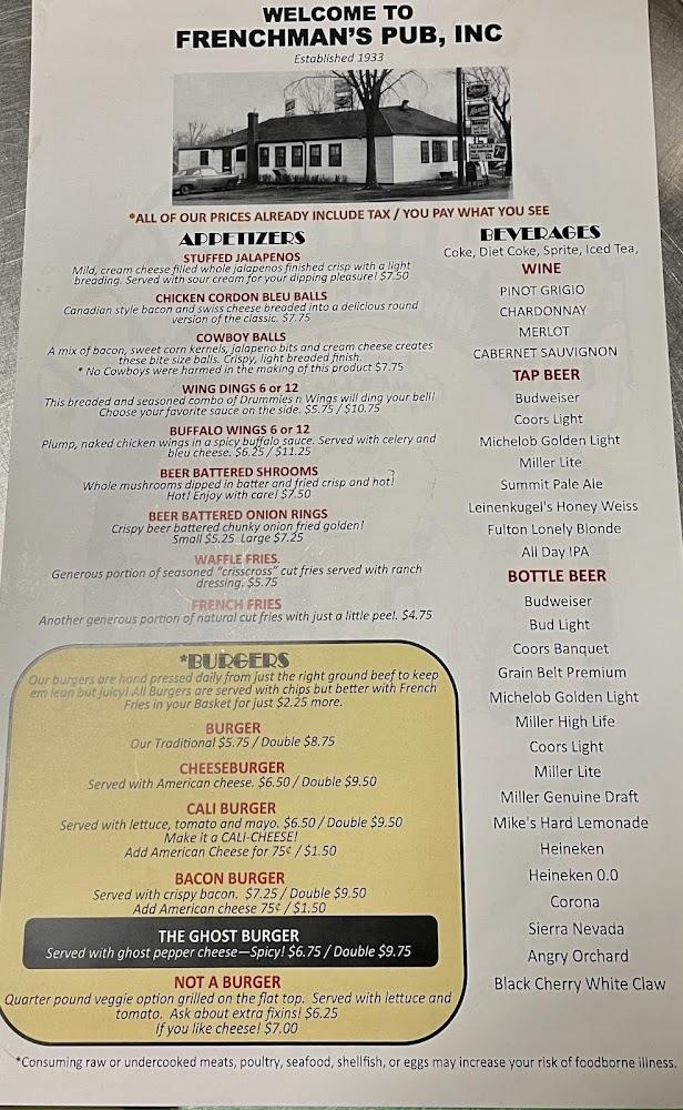 Frenchman's Pub-Richfield Menu image 2