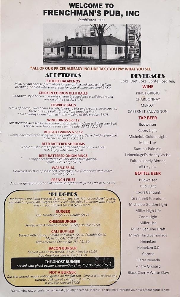 Frenchman's Pub-Richfield Menu image 3